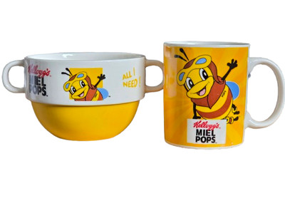 Kellogg's Miel Pops Frühstück Set Tasse + Schale Sammler Kelloggs
