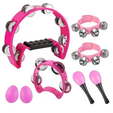 8 Pcs Tambourines for Adults Metal Jingles Hand Held Percussion Half Moon Tam...