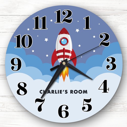 Rocket Blast Off Space Boys Room Custom Gift Personalised Clock - Foto 1 di 2