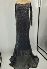 Fashionnova Black Sequin Stretchy Gown Perfect for Wedding Guests, Prom Size S