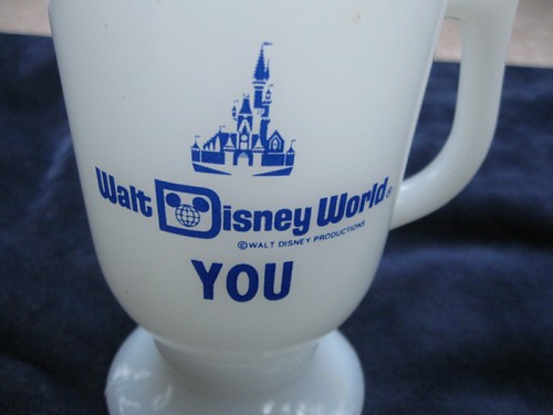 CHOICE Vintage Walt Disney World Mom Dad You White Milk Glass Pedestal Mug Cup - Picture 19 of 25