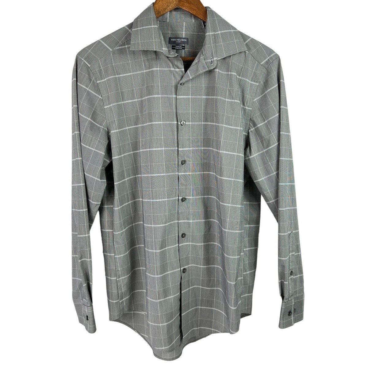 Van Heusen Shirt Mens M 15 1/2 - 32/33 Flex Slim Fit Stretch Long Sleeve  Button | eBay