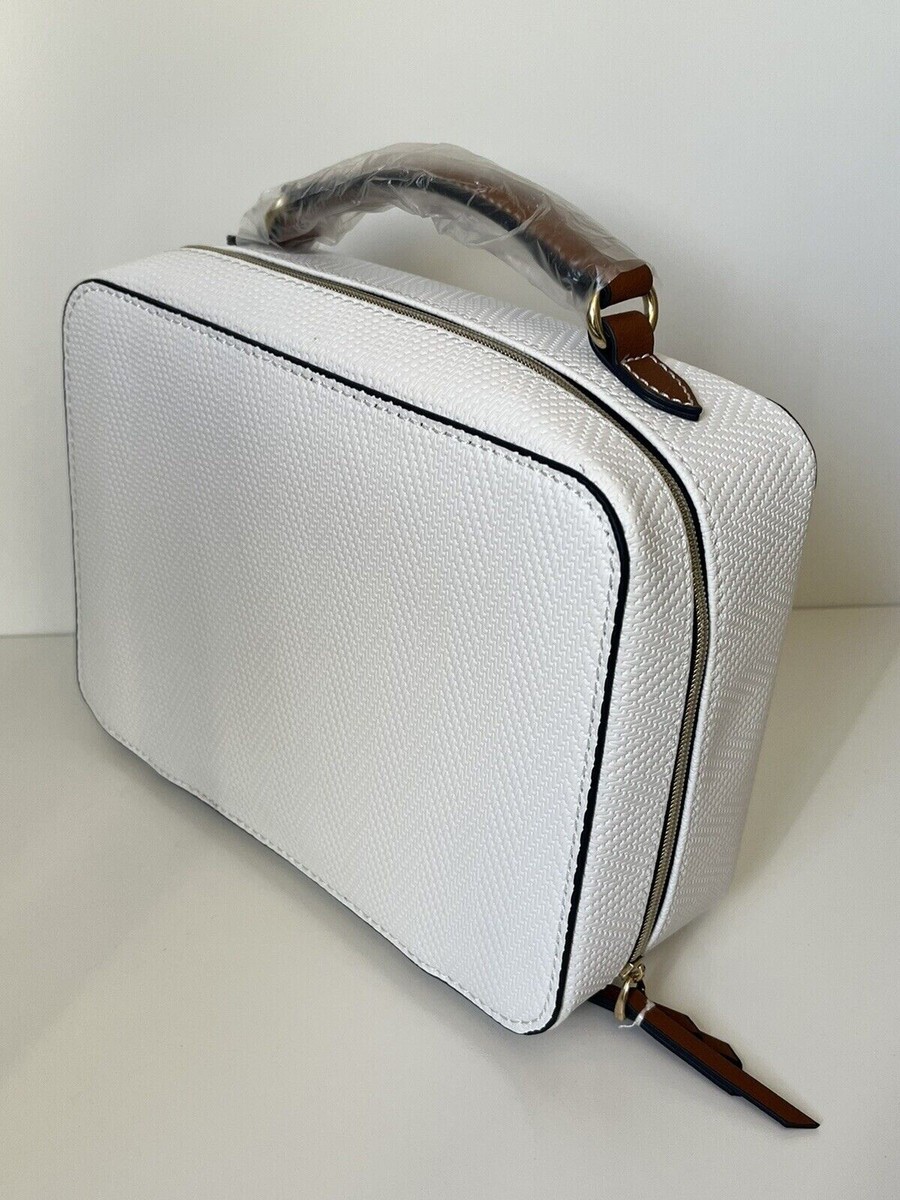 ESTEE LAUDER White Faux Leather Travel Cosmetic Makeup Bag case w/ small  cases