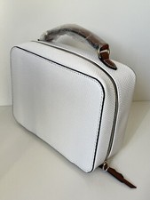 ESTEE LAUDER White Faux Leather Travel Cosmetic Makeup Bag case w/ 2 small cases