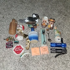 Large Junk Drawer Lot Of Misc. Stuff Cat Bell Woven Bottle Watch Pins Wood Lure 