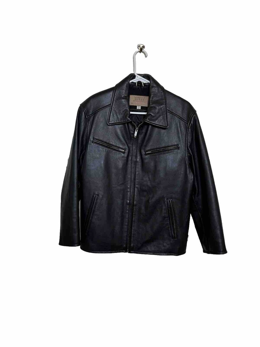 Guess Men's 1981 Jacket Coat Genuine Leather Biker Light Guess Men's 1981 Jacket Coat Genuine Leather Biker Light