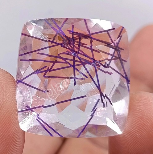 69.20 CT Cushion Purple Rutilated Quartz Certified Transparent Loose Gems 5MRS - Picture 6 of 8