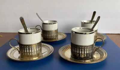 Antique Soppil Prata Wolff Demitasse Espresso Set Of Silver Plate Brazil 