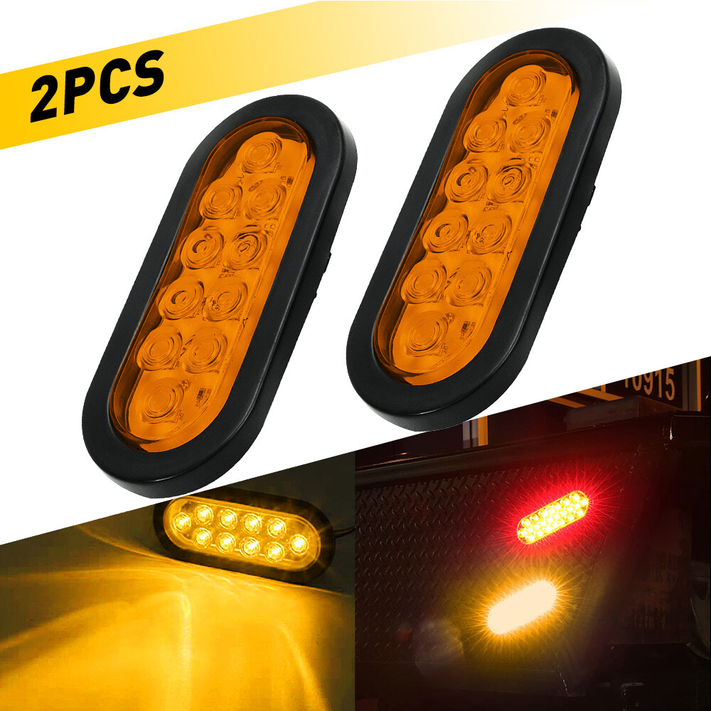 6-inch Amber LED Oval Truck Turn Signal Lights with Grommet and Pigtail - Pair