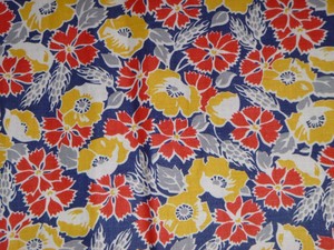Vtg-30s-40s-Cotton-Fabric-Blue-w-Yellow-Red-Flowers-Floral-36-034-x-3-66-yds