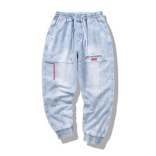 menTrousers Jeans Cargo Pants Elastic Waist Joggers Streetwear Hip Hop Casual --