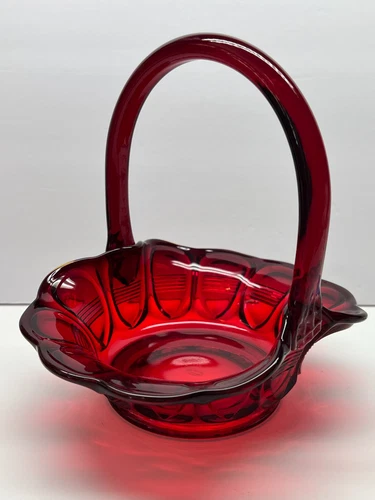 Fenton Ruby Red Empress Scalloped  Bar and Oval  Handled Glass Basket