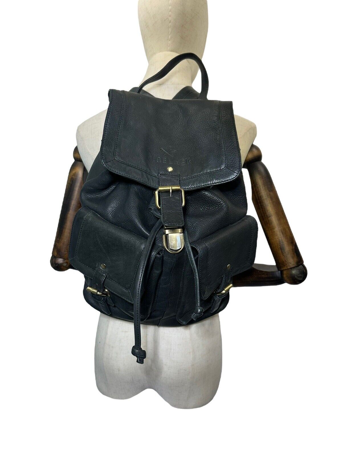 Vintage Finelaer Black Soft Leather Y2K Backpack - image 2