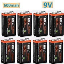 EBL 9-Volt USB Rechargeable Batteries Li-ion 600mah 9V Lithium Ion Battery Lot
