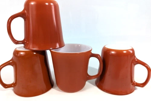 Set of 4  Vintage Pyrex Corning Glass Coffee Tea Mug Cup Burnt Orange #22