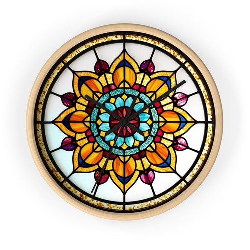 Mandala Reloj de Pared Vidrieras Imitación Oficina Reloj Estilo Boho Regalo para Mamá, - Imagen 8 de 19