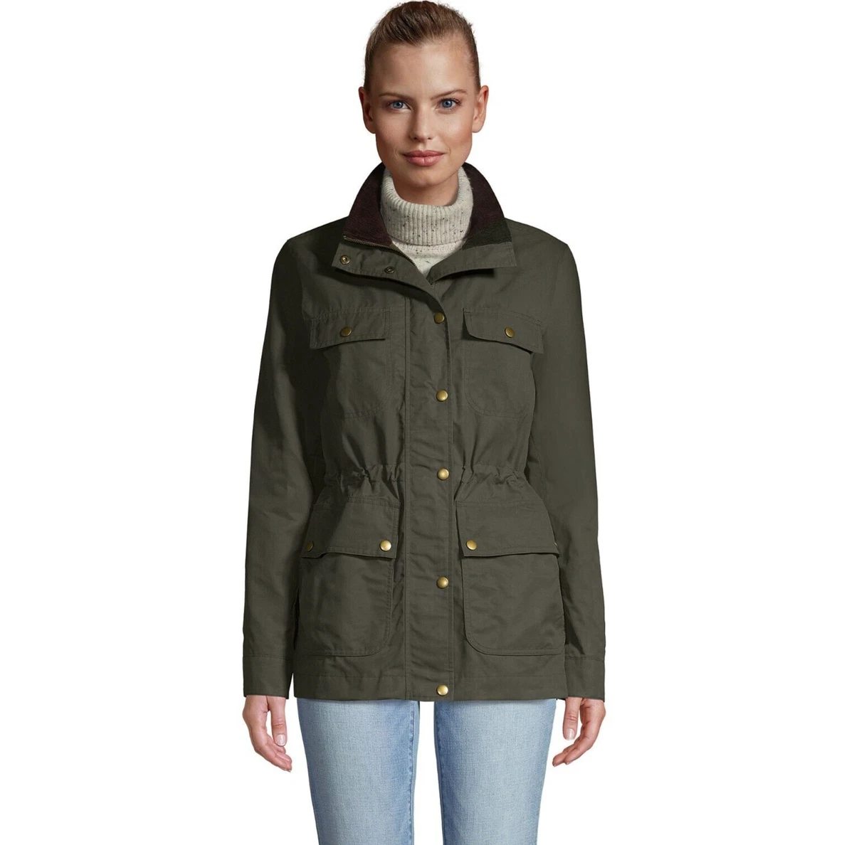 NEW Lands End Womens Water Resistant Cotton Utility Jacket Olive Green size  XS 4