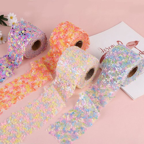 10Yards Craft Sequin Ribbon Fabric 6CM Width for Hairbows Materials Supplies DIY - Picture 10 of 24