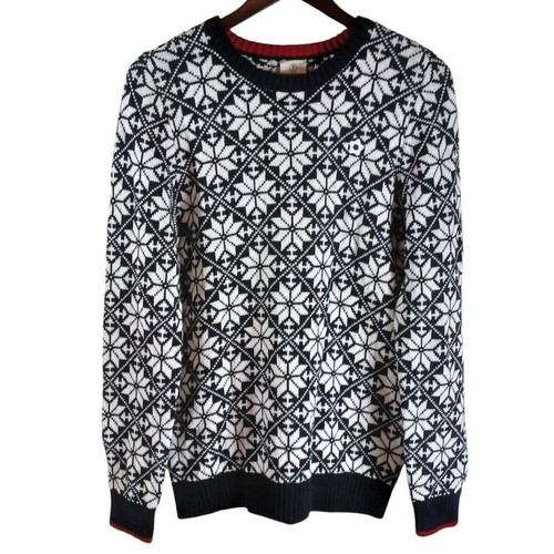 Lands End Kids Black Snowflake Nordic Alps Ski Knit Heavy Sweater Kids Youth XL