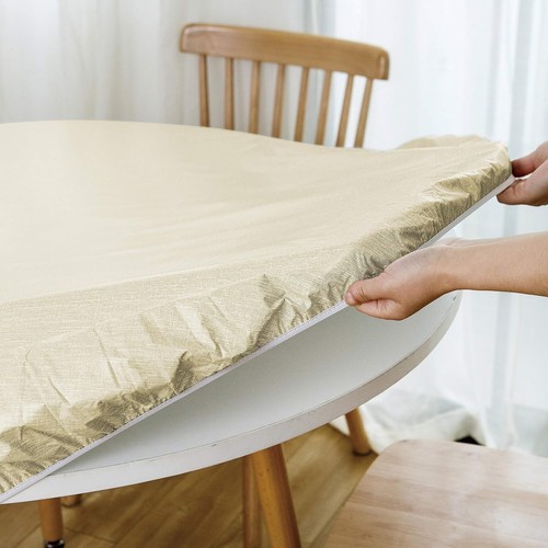 round Fitted Vinyl Tablecloth with Elastic Edge 100% Waterproof Oil Proof PVC Ta - Picture 11 of 14