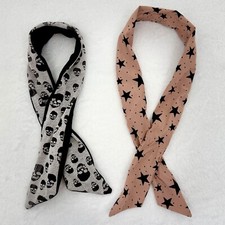 Two 2 Bendable Women Headbands Twist Tie Bow Wired Stars Skulls