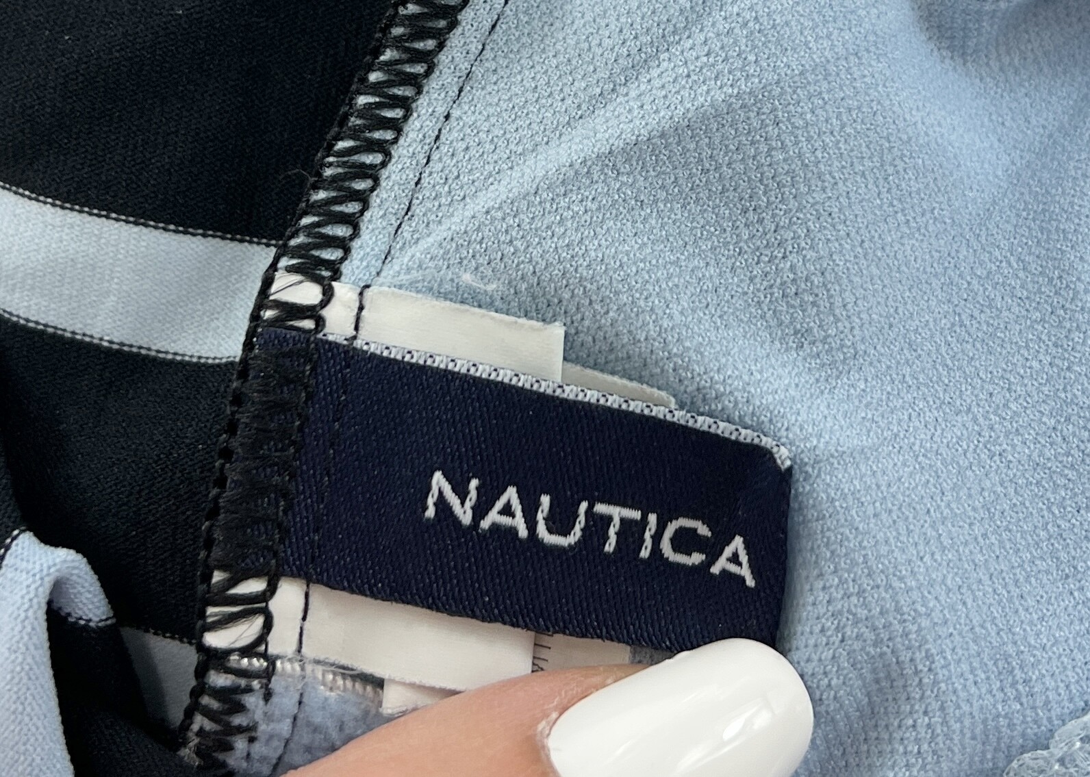 Nautica Womens Sz 10 Striped Blue Black Cropped m Tank Top y2k vtg RARE image 5