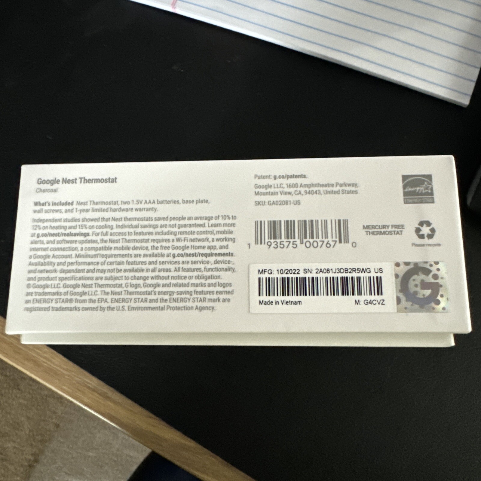 Google Nest Smart Thermostat, Charcoal - GA02081-US