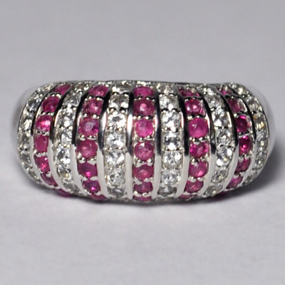Damen Echt Rubin Topas Edelstein Kuppel Ring 925 Sterling Silber 2,43 Karat