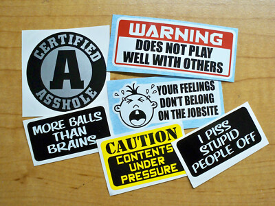 #ad 6pk Funny Hard Hat Stickers A Hole Under Pressure Play Well Sarcastic Decals $4.98
