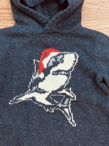 Gymboree 2017 North Pole Party Blue Shark Santa Sweater Hooded Boys Size XS 4 - Picture 2 of 3