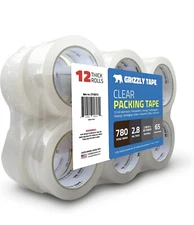 Grizzly Power Clear Packing Tape Refill Rolls for Shipping Moving 12 Pack