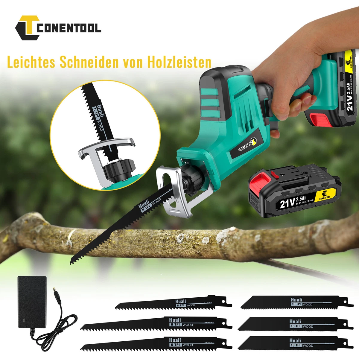 Akku-Säbelsäge 18V Kompatibel Mit Makita - 0-3100 U/min Mit 8 Sägeblättern