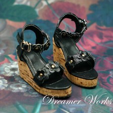 1/4MSD 1/3SD BJD Doll Shoes Wedge Heel Floral Decor Sandals High Heels Black