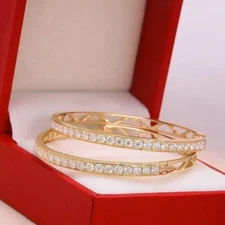 Pretty Hoop Huggie Earrings Round Cut Simulated Diamond 14k Yellow Gold Plated