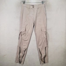 Sheilay Womens Pants Size L Beige Stretch Combat Cargo Taper Outdoor Zip Trouser