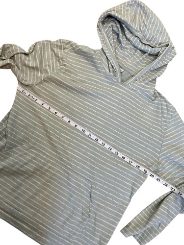 White & Teal Striped Hooded Long Sleeve Lightweight Casual Pullover Sweatshirt M - Picture 7 of 9