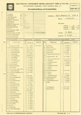 Datenblatt Einstelldaten Solex 35 PDSI Vergaser - Opel Rekord 1700 N - 9276024A