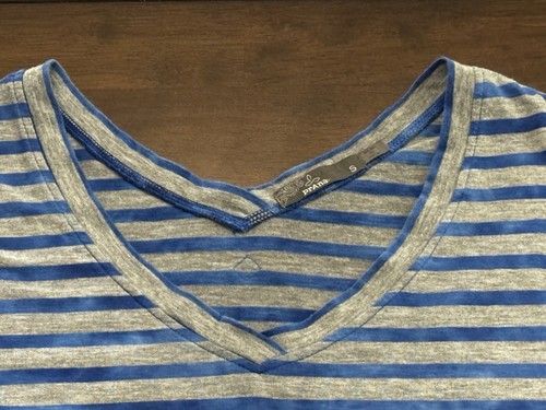 Prana T Shirt Small Blue Orange Stripe Dolman Short Sleeve V-neck - Picture 4 of 11