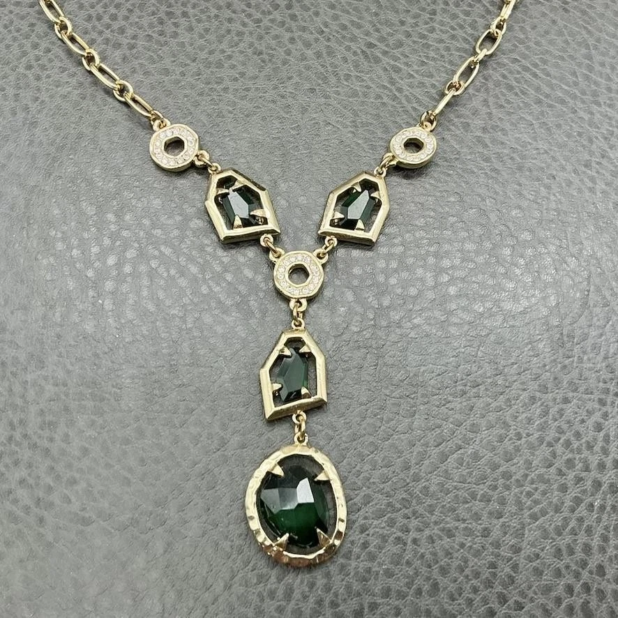 Jones New York JNY заявление ожерелье зеленый бисер золотой тон Y падение регулируемый - Изображение 3 из 4