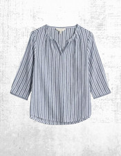Womens Seasalt Throw Striped 3/4 Sleeve Cotton Linen Blend Top Chalk Line