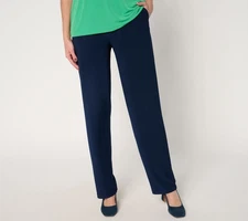 Susan Graver Petite LK Luxe Pull On Pants with Pockets Navy XS New