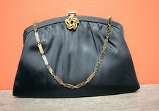 Vintage 1950s Black Satin Evening Bag Clutch HL Harry Levine In Original Box