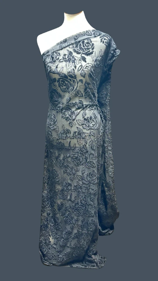 Women’s One Shoulder Lace Tulle Dress Black Evening Gown Full Length Sheer M - Image 2 of 4