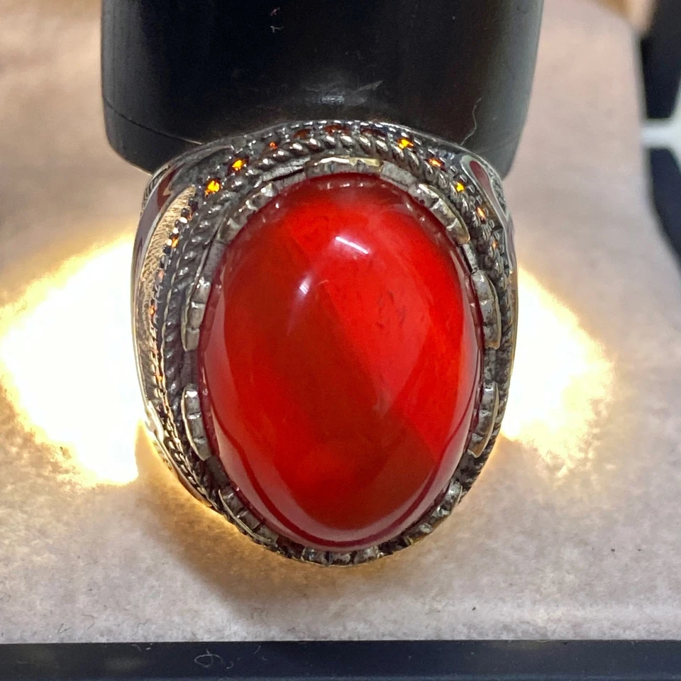 Anillos islámicos 925 plata esterlina anillo para hombre rojo kapidy yemení ágata anillos aqeeq Foto 4 de 4