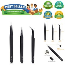 3PCS Precision Tweezers Set, Upgraded Anti-Static Stainless Steel of Tweezers...