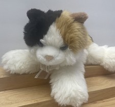 Vintage Aurora Calico Cat Stuffed Animal Beanbag Plush 10  Blue Eyes Bow  Bell