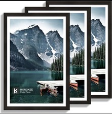 SET OF 3 Natural Wood 12x18 Picture FrameS, Display 11x17 Photo With Mat.