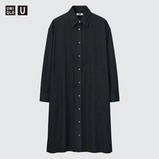 Uniqlo Womens Shirt Dress Long Sleeve Button Down Whimsigoth Lagenlook Black S