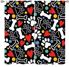 Dog Paw Print Curtains for Kids,Cartoon Animal Paw Bones Printed Polyester Fa...