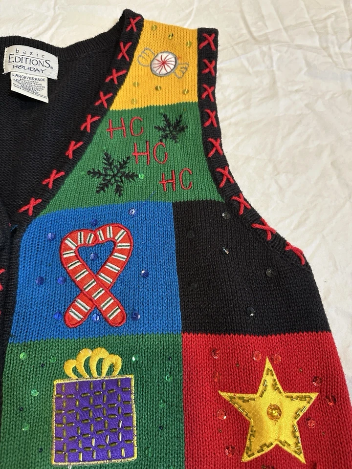 基本版复古节日圣诞装饰毛衣背心大号二手状况完好。 — 第 4/4 张图片